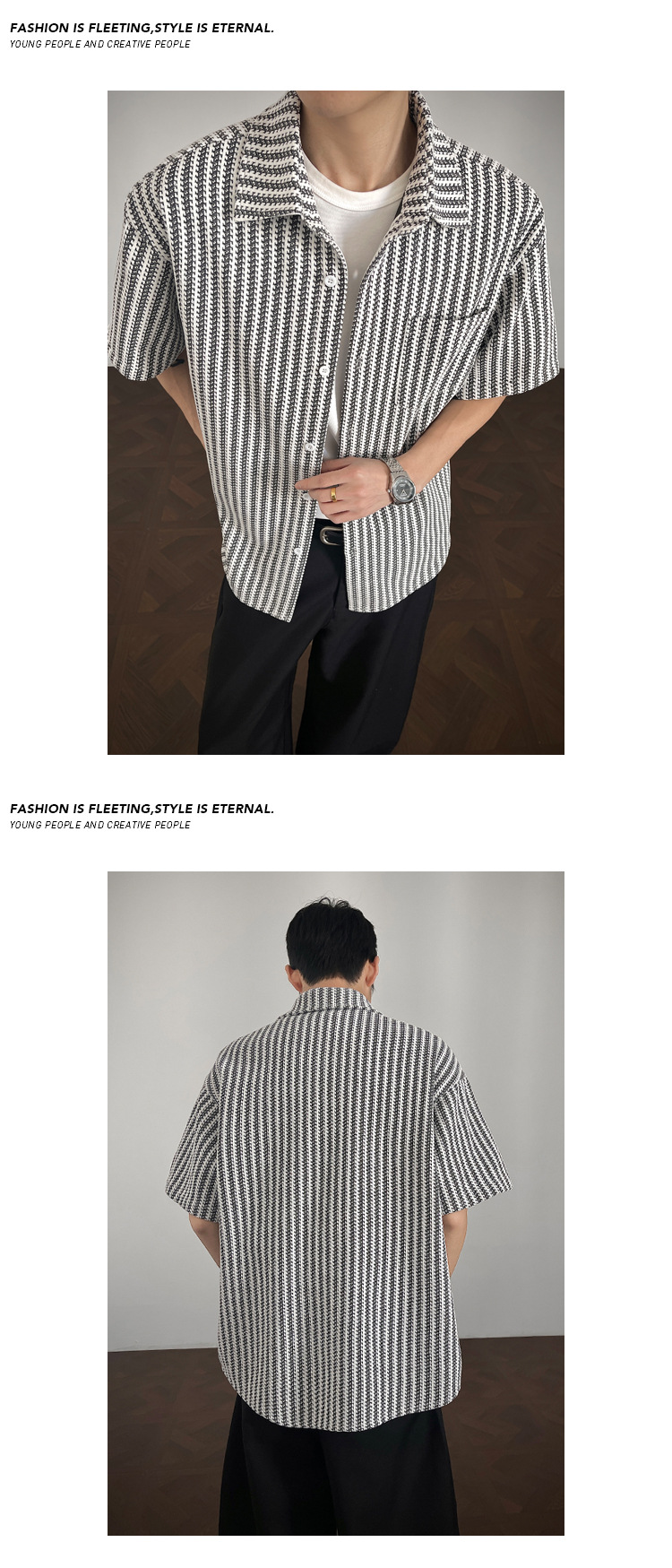 Fishbone Pattern Boxy Short Sleeve Overcoat For Men Stylish_voghion.com