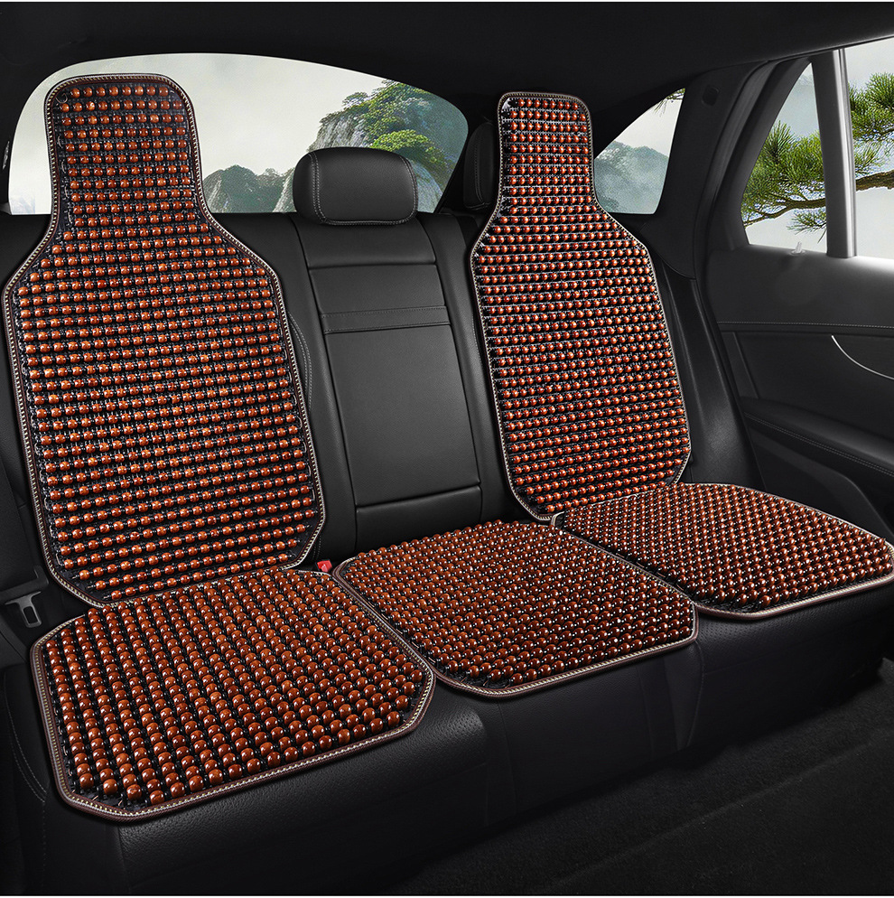Summer Car Wooden Bead Seat Cushion, Breathable Massage Cooling Pad, Universal Model with Lumbar Support and Headrest, Limited-Time Special Wholesale Offer