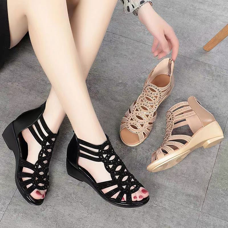 Sandales romaines à talons compensés pour femmes, chaussures de maman à semelle souple, tendance et polyvalentes, collection 2025_voghion.com