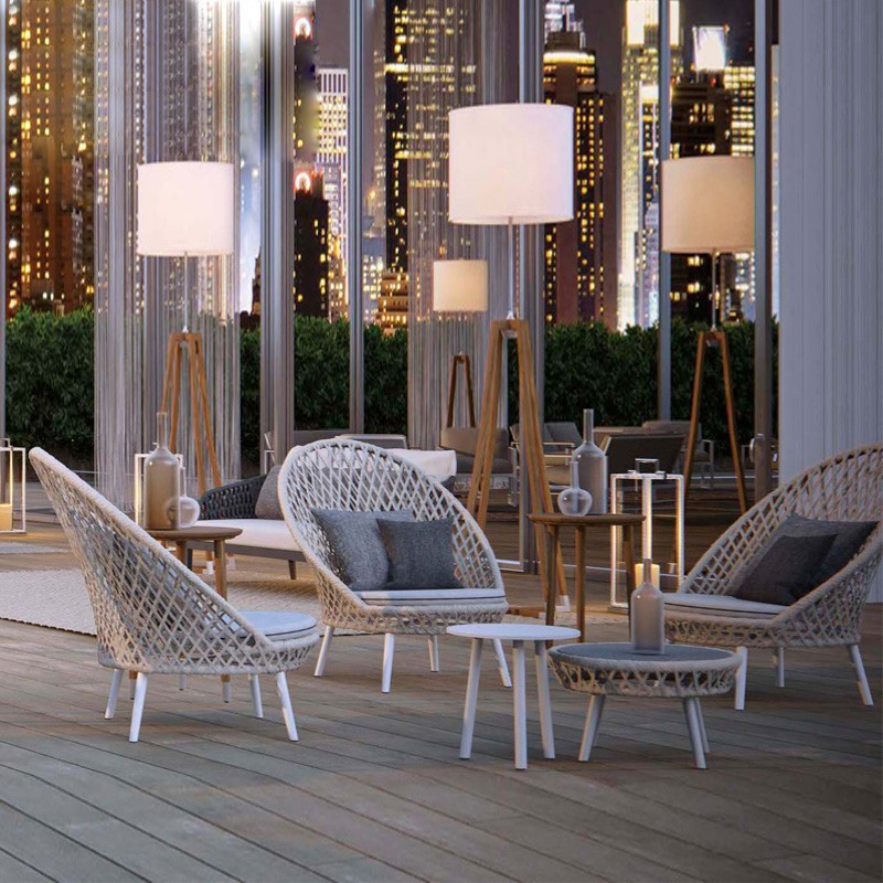 3-piece set of double rattan outdoor coffee tables, Nordic style leisure courtyard sofa, rattan woven outdoor furniture