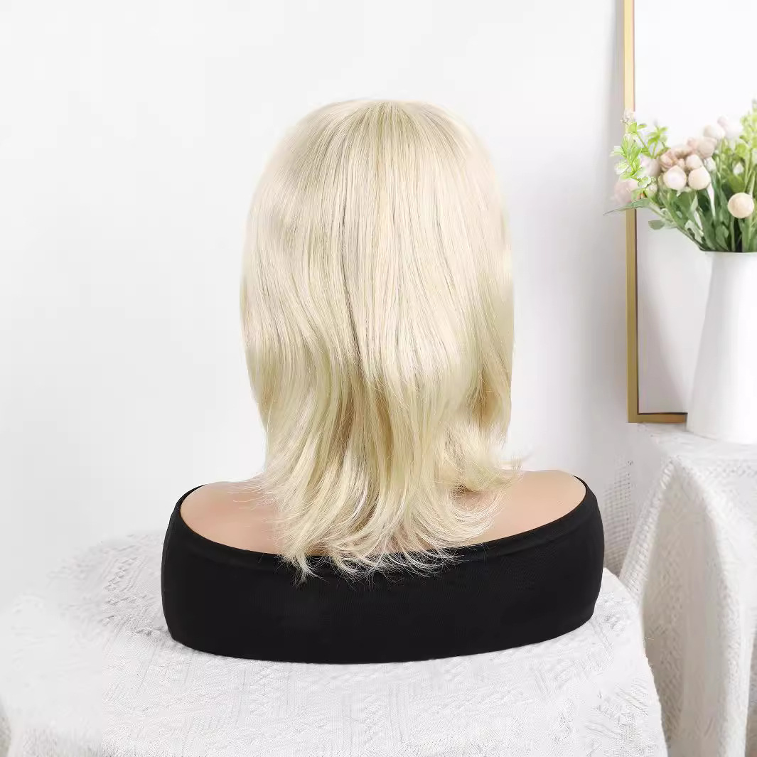 Funda dorada, cabello lacio europeo y americano transfronterizo, peluca de comercio exterior sin encaje