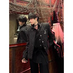 黑色垫肩小香风外套男款秋季高级感痞帅男模穿搭cleanfit短款夹克