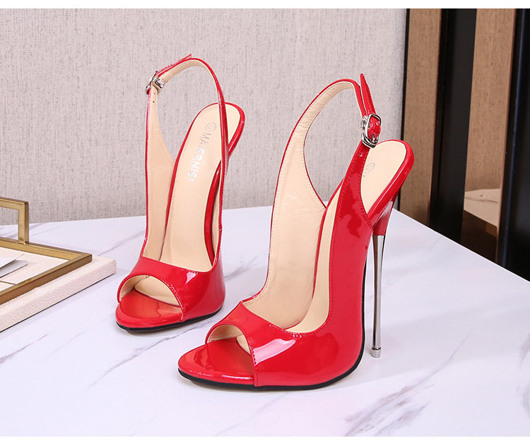 Dép sandal nữ cao gót mũi cá tính gót mảnh 16 cm phong cách Âu Mỹ — Màu đen, Màu đỏ, Đỏ đào chi tiết 28