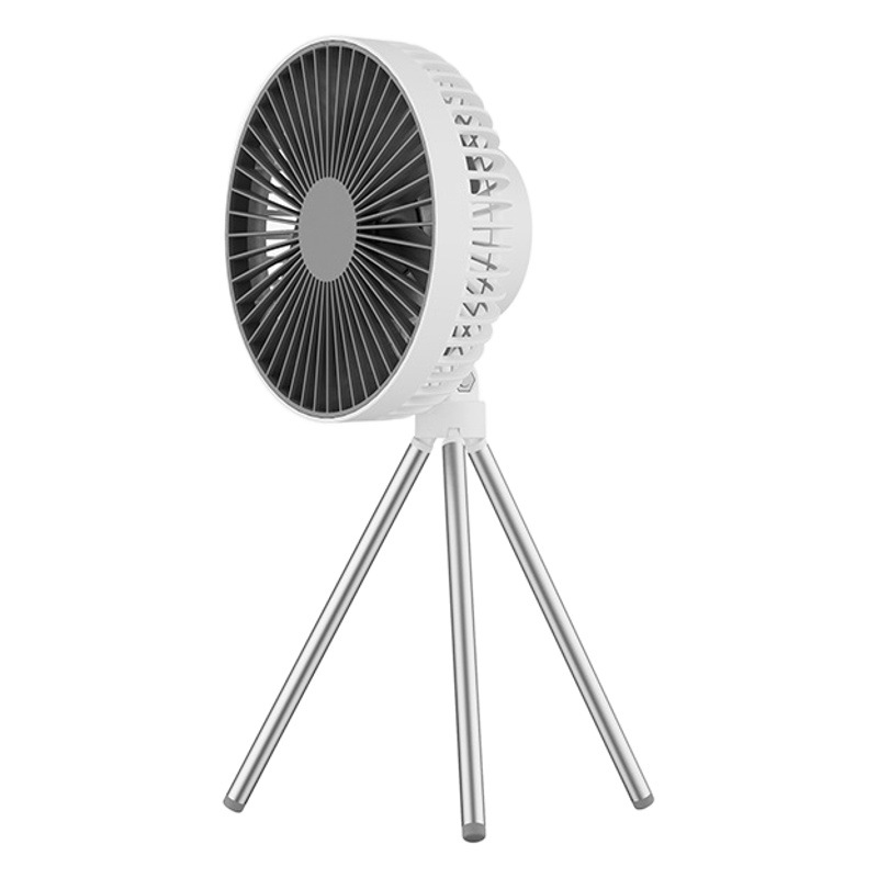 Nuevo trípode de ventilador de camping conveniente colgante pequeño ventilador de techo Luz de doble uso pequeño ventilador eléctrico recargable al aire libre transfronterizo