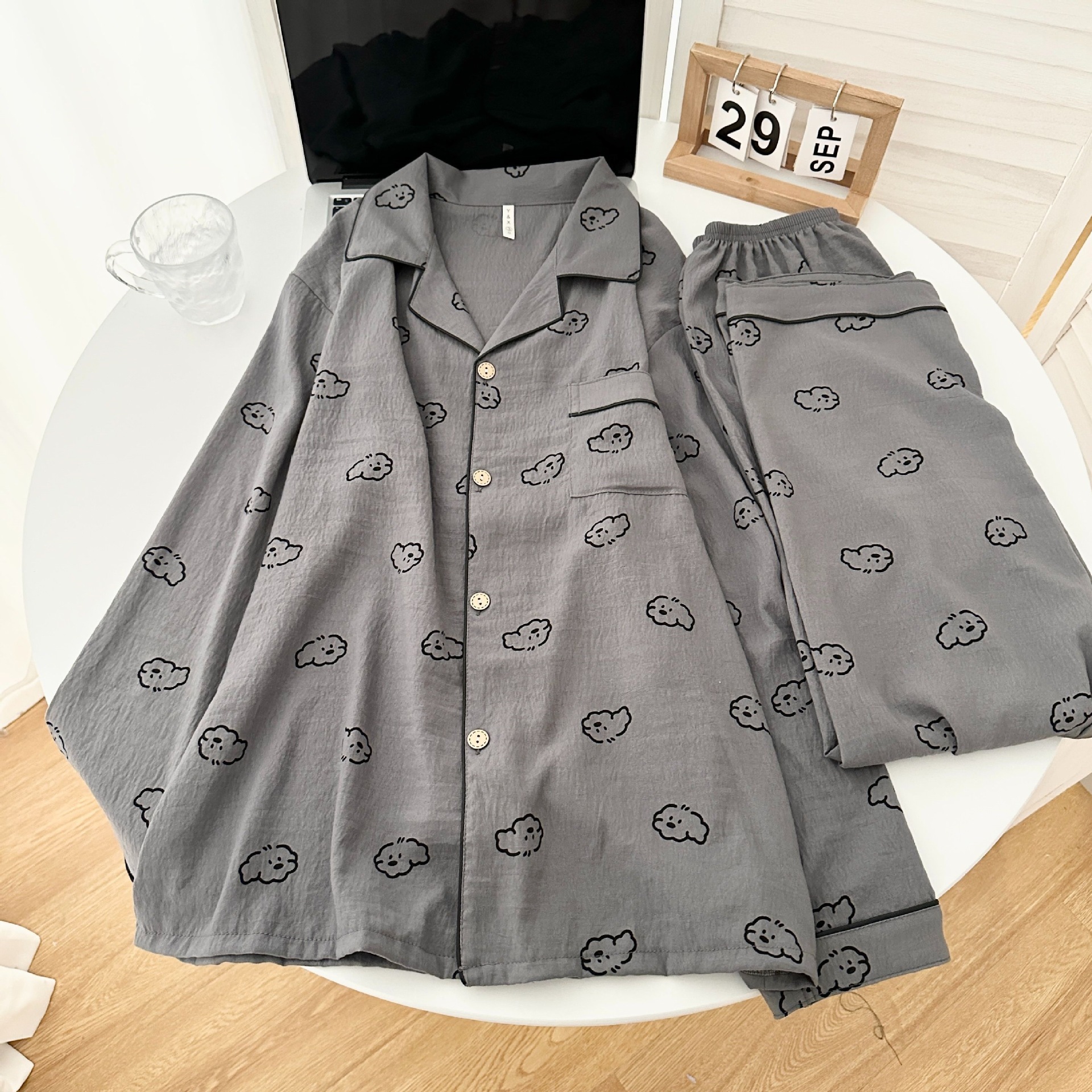 Source Factory New Cloud Cotton Long-Sleeved Pajamas Set Men's Spring and Autumn Fashion Large Size Trousers Home Clothes