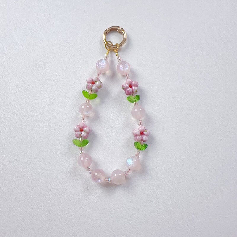 Luxurious Short Phone Lanyard with Glass Flower Beads and Crystal Chain, Handmade Beaded Anti-Loss Accessory for Handbags