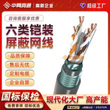 加工定制六类千兆屏蔽网线纵包钢带铠装抗干扰铜芯双绞线网络传输