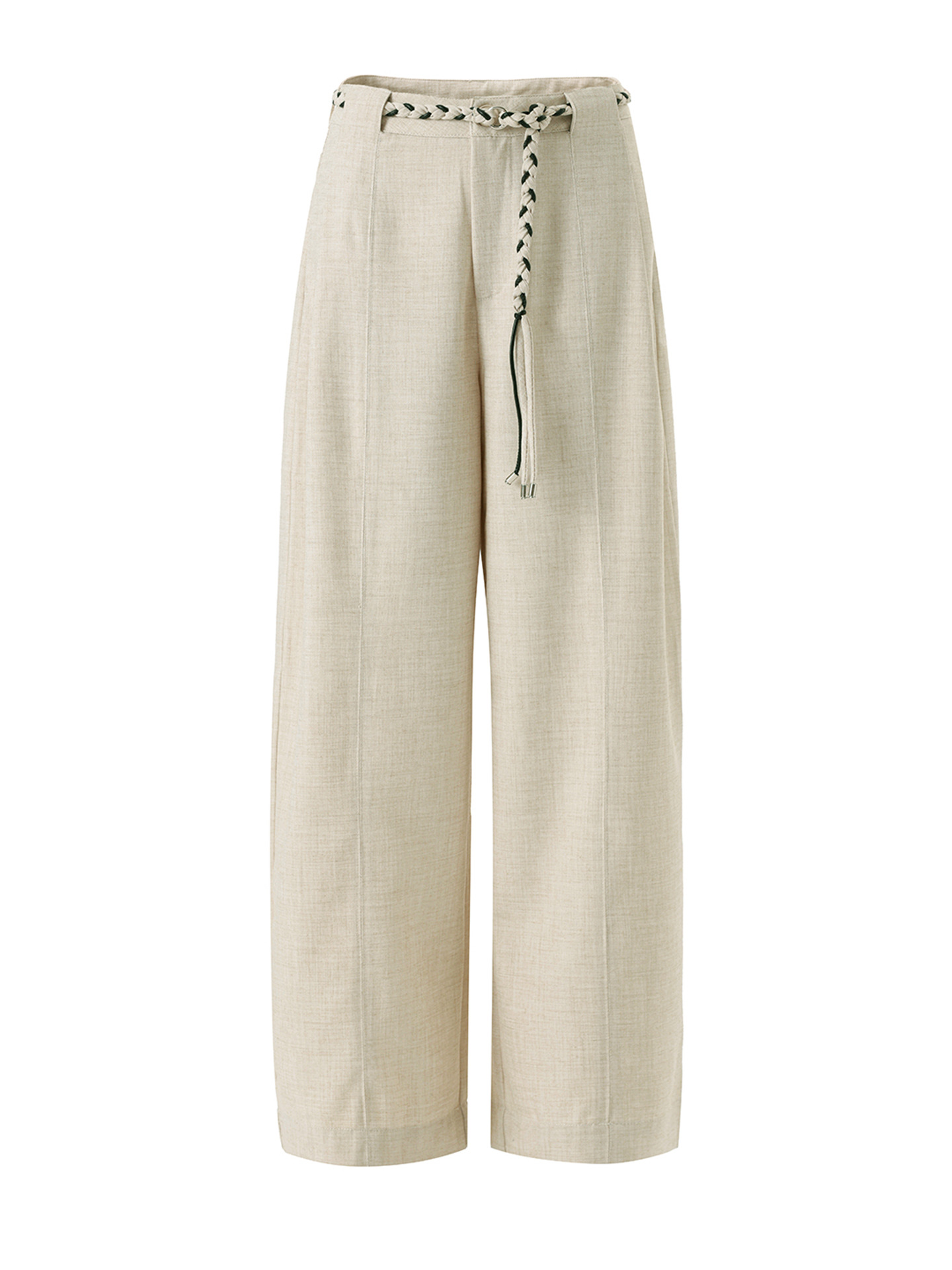 Quần culottes nữ ống rộng cạp cao kèm thắt lưng dệt bản to — màu đen