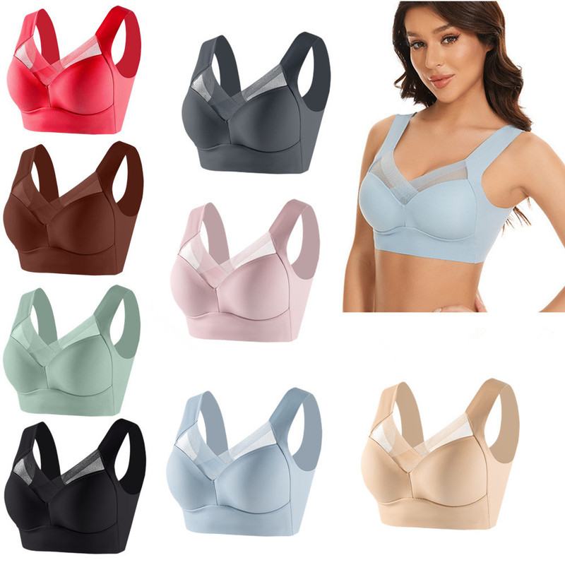 Cross-Border Plus Size Vest-Style Seamless Sports Bra European and American Style Bra Ice Silk Push-Up Tube Top Bra