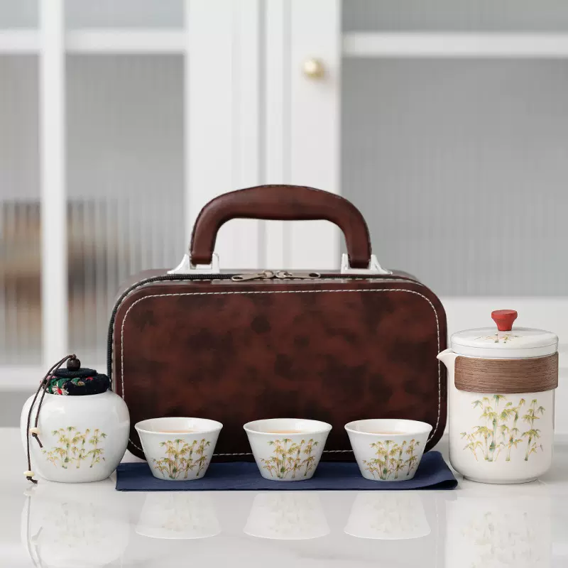 德化白瓷定制logo旅行茶具金丝竹韵便携式户外古韵功夫茶具小套装