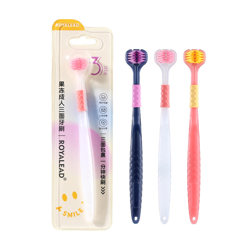 RAOYI cepillo de dientes tridimensional para adultos de tres caras, paquete completo, cepillo de dientes de lana fina y suave de alto nivel