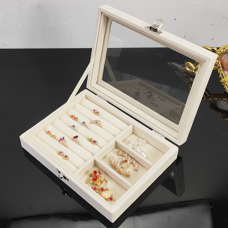Nueva caja de joyería transparente collar anillo pulsera caja de almacenamiento hogar portátil de escritorio organizador caja de joyería al por mayor