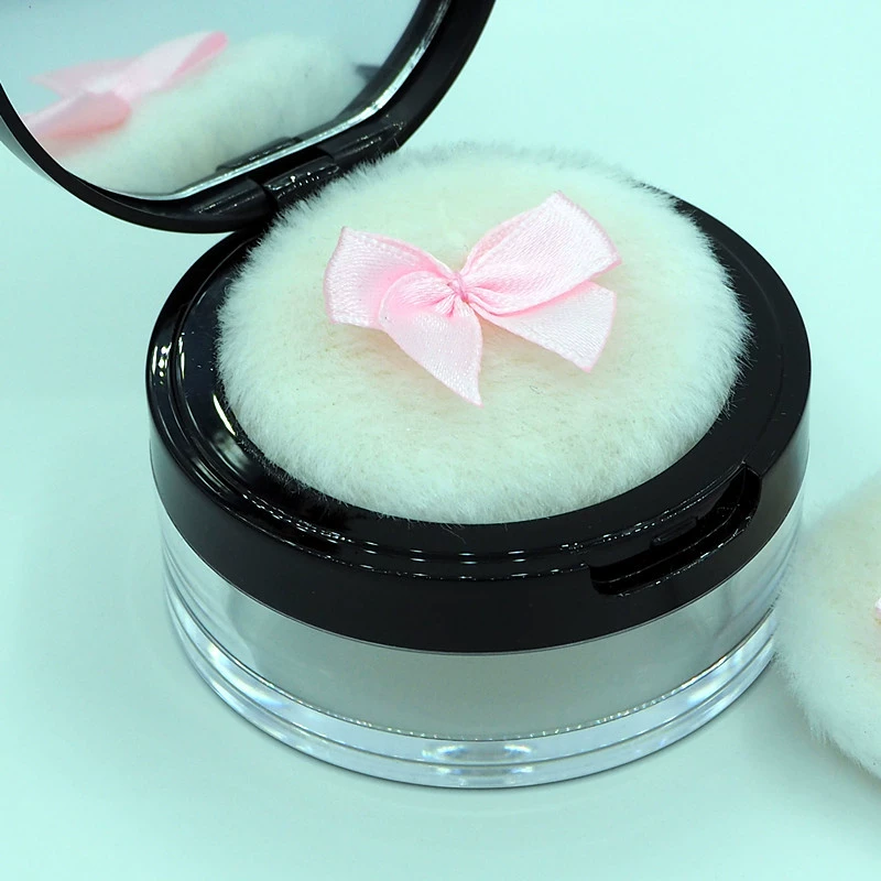 Powder Puff Short Plush 50×10 mm with Bow, White, Soft Elastic Applicator