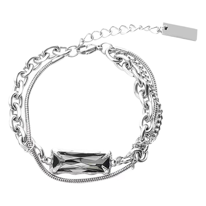 Hip hop estilo frío gris pulsera de piedra blanca femenina verano estilo frío doble capa costura moda nicho diseño dulce sensación