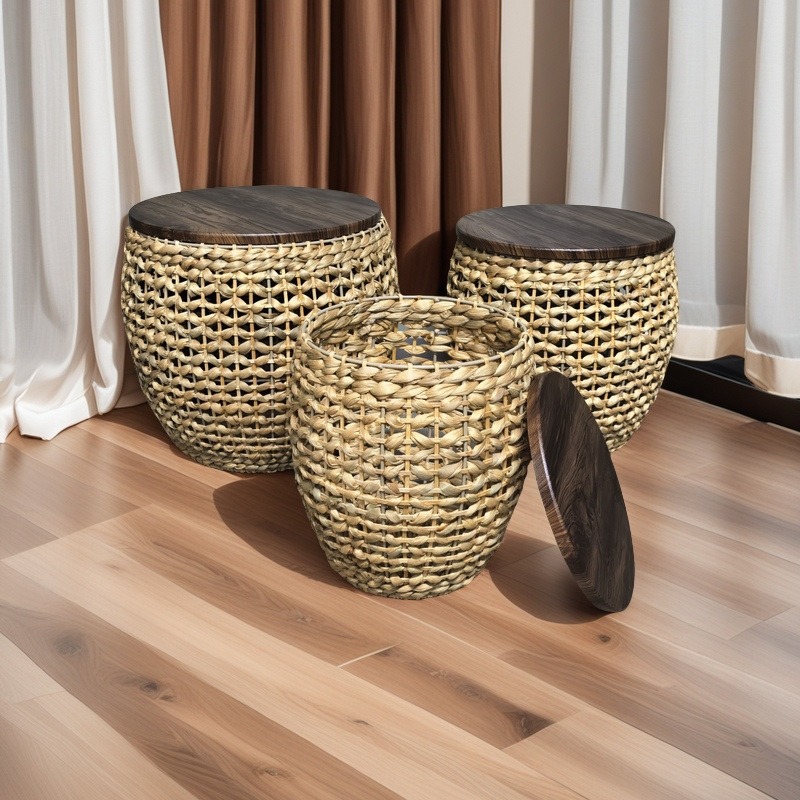 Mesa de tejido de madera transfronteriza mesa de té de caña sala de estar mesa de té balcón mesa de té de paja fábrica fuente fábrica al por mayor