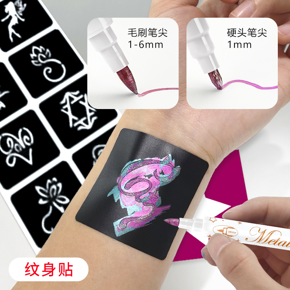 Juego de rotuladores metálicos de doble punta, suave y duro, rotulador de tatuajes colorido, rotulador de caligrafía, rotulador de firma, rotulador para manualidades con tarjetas de felicitación y decoración de uñas