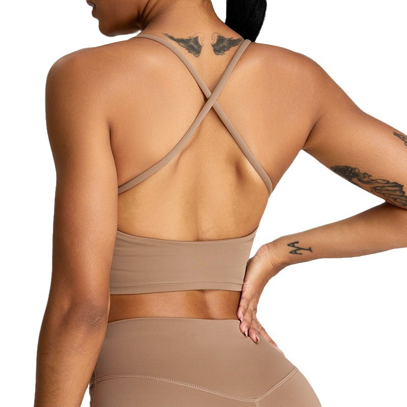 Primavera y verano nueva ropa interior deportiva desnuda para mujer chaleco deportivo espalda cruzada chaleco de yoga sujetador de fitness de secado rápido