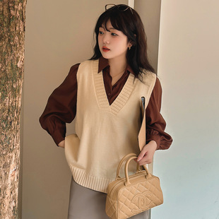 Plus Size Women's Autumn Clothing 2024 Loose V Neck Knitted Vest for Fat mm Outer Wear and Inner Sleeveless Vest for Women 21960
