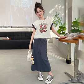 女童连衣裙夏季2025新款洋气中大童时尚短袖两件套儿童套装裙夏装