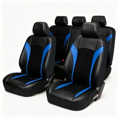 car seat cushion, leather breathable | Universal seat cover - mesh-type-b-black-and-blue-the-vehicle-has-five-seats