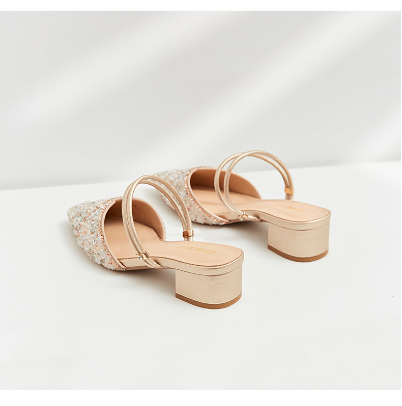 Sandal đính đá nữ đế thấp quai mảnh phối váy — BL139 màu bạc chi tiết 22