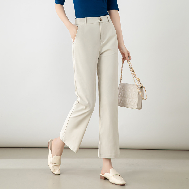 Women's Cropped Flared Pants 2026 Spring New High-Waisted Slimming Suit Straight-Leg Flared Pants Khaki Casual Women's Trousers
