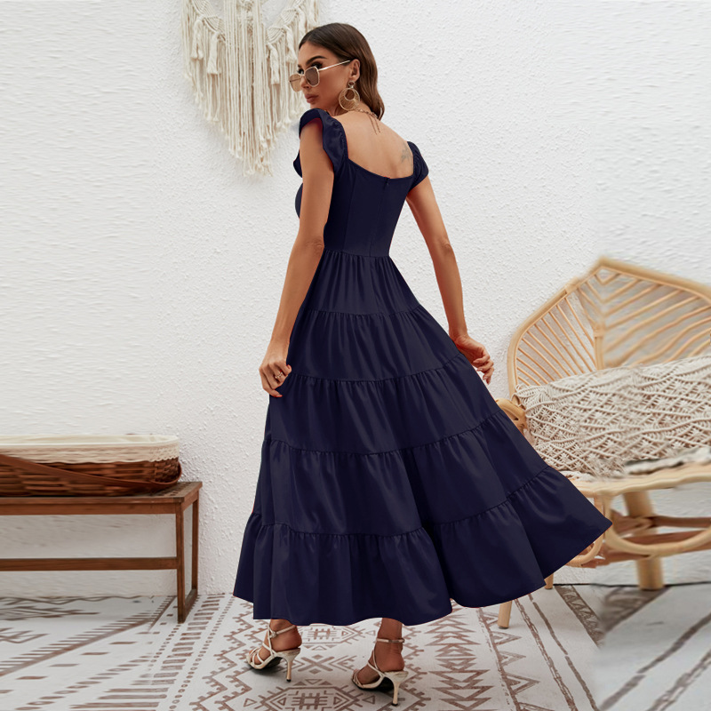 Women's Swing Dress Casual Square Neck Short Sleeve Polka Dots Solid Color Maxi Long Dress Daily display picture 4