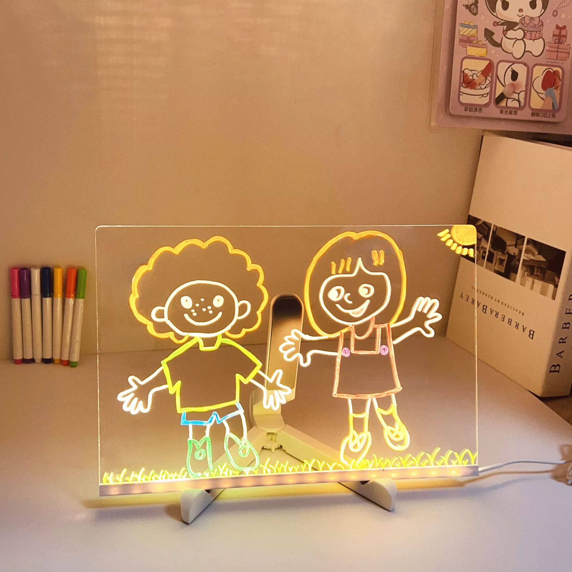 Стираемая светящаяся доска для рисования J-95, детская акриловая LED-панель для творчества, набор с 1 или 7 маркерами
