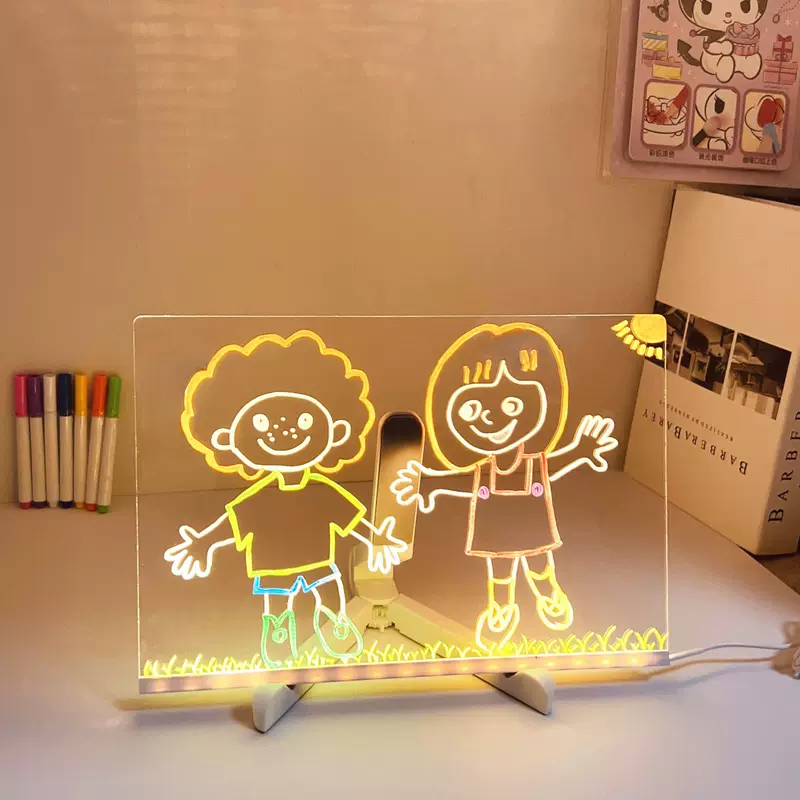 Стираемая светящаяся доска для рисования J-95, детская акриловая LED-панель для творчества, набор с 1 или 7 маркерами