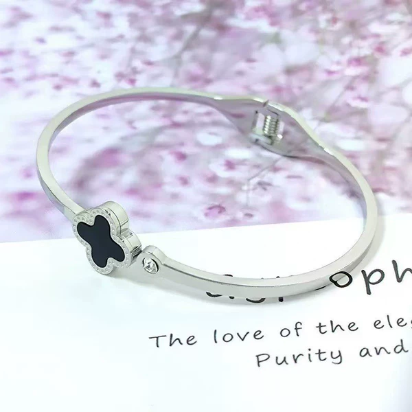 【4021】Black shell four-leaf clover bracelet-Silver
