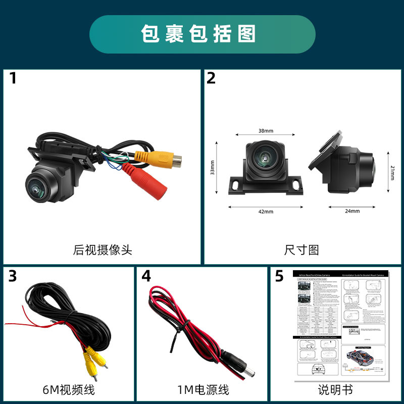 Panoramic Front Three Cut Rear View Camera AHD1080P Backup Camera