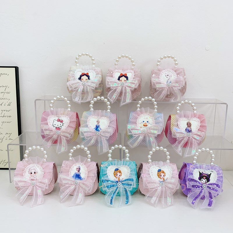 Nuevo comercio exterior de encaje flor de hombro para niñas bolsos de moda perlas arco bolsos de niños bolsos de cambio de dibujos animados