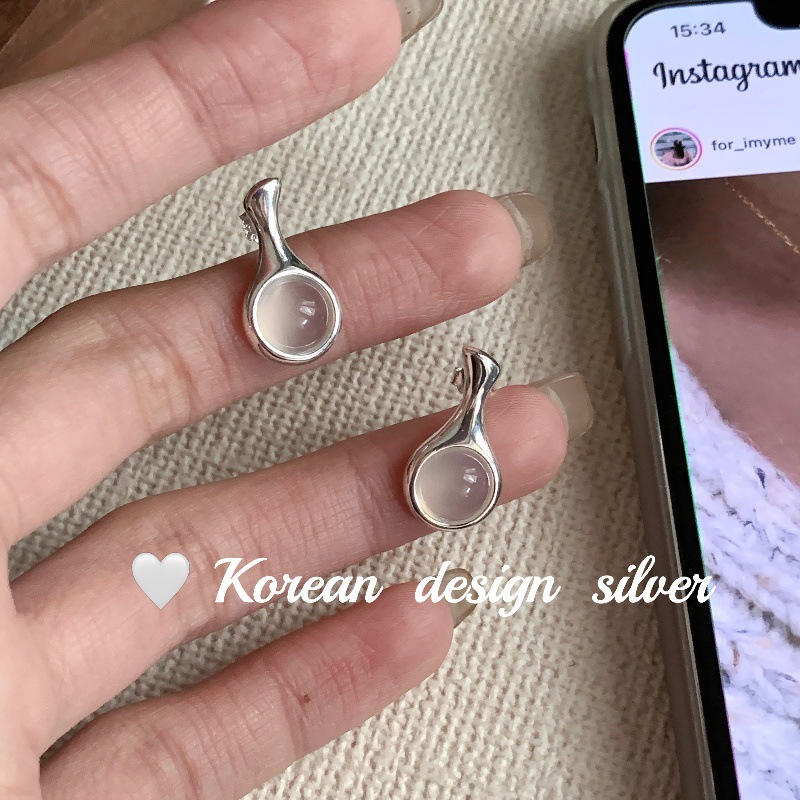 韓國ins博主同款飾品 S925純銀小花瓶玉髓耳釘 小眾設計感高級女