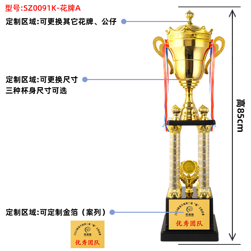 Trofeos multicapa grandes, recuerdos de competición creativa, muñecas de metal, fútbol, baloncesto, taekwondo, trofeos de cuatro pilares