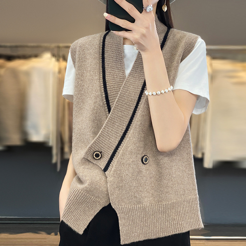 Chaleco de punto chaleco para mujeres primavera y otoño 2023 nuevo cuello en V suelta suéter perezoso moda apilado superior para mujeres desgaste exterior image 1
