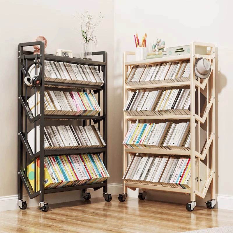 Напольная книжная полка-стеллаж на колесиках, передвижная тележка для хранения книг, многоярусная этажерка для дома с колесами