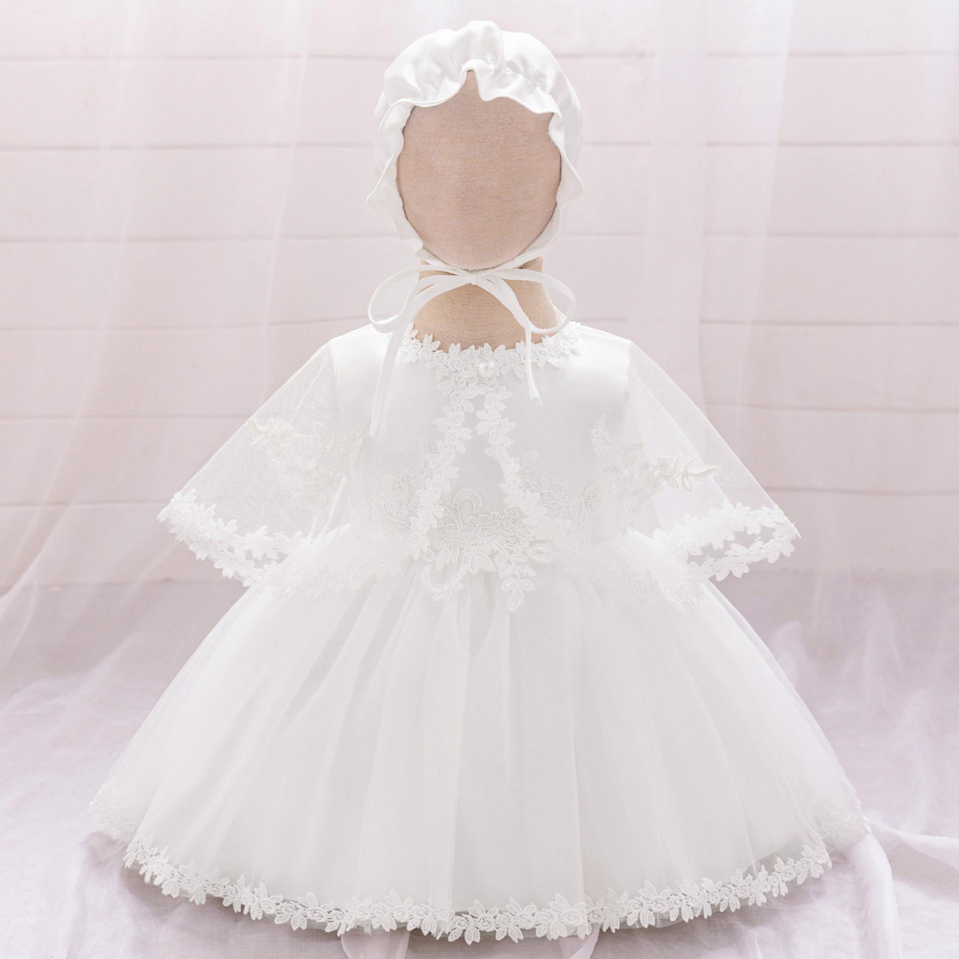 [Con accesorios] ropa infantil niñas vestido blanco vestido de aniversario vestido de cumpleaños vestido de princesa de malla de encaje