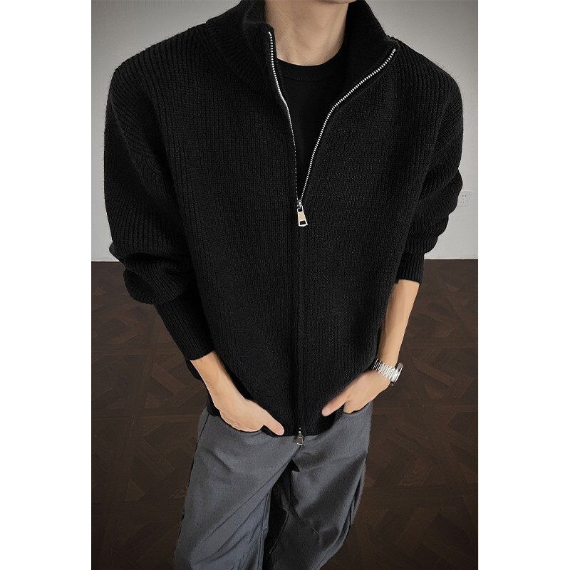 American Retro Loose Casual Zipper Pure Color Knitwear Autumn High-End Cardigan Knitwear Lazy Couple Jacket American Retro Loose Casual Zipper Pure Color Knitwear Autumn High-End Cardigan Knitwear Lazy Couple Jacket