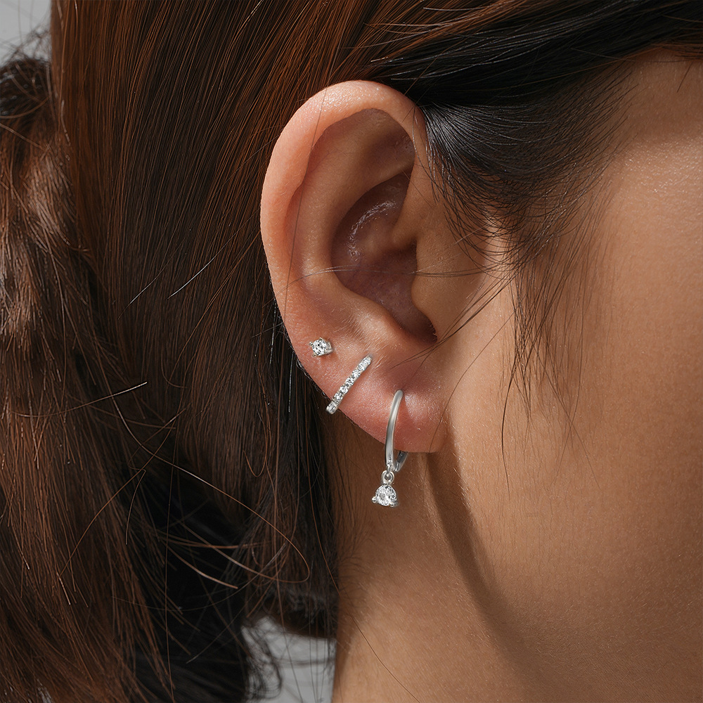 4g Weight Zircon Inlay Material Earrings Classification 3 Pieces Set Quantity Daily Occasion 925 Sterling Silver Material Geometric Pattern Women's Gender Plating, Inlay Design Simple Style Style 3 Pieces Set 925 Sterling Silver Zircon Geometric Earrings 16