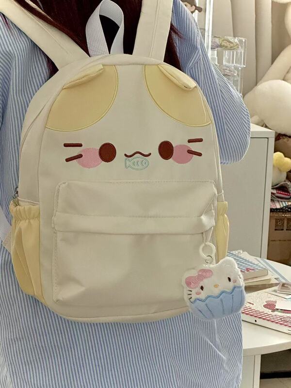 韓系ins風高颜値かわいい魚を食べる子猫のランドセル大容量刺繍が洗練されたランドセル潮|undefined