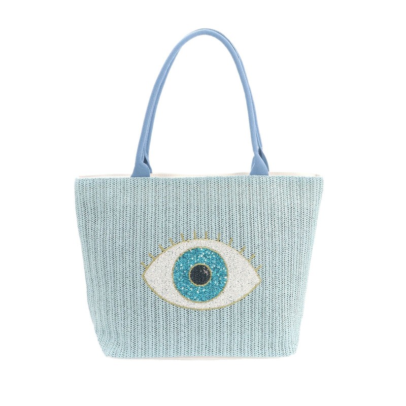 新型クロスボーダーキャンバスバッグファッションビーチバッグ小衆刺繍目バッグ手提げ紙草バッグ大容量斜め掛けバッグ|undefined