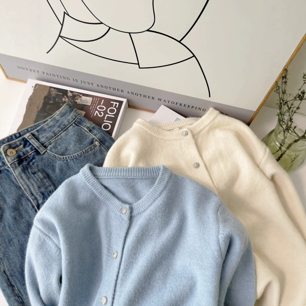 韩国东大门鸡蛋家上衣开衫女银扣毛衣针织衫2025秋款外套软糯6173