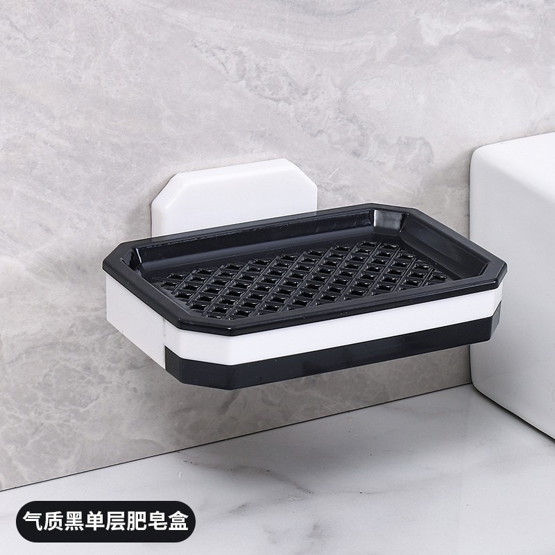 Caja de jabón, ventosa sin perforación, caja de jabón de doble drenaje montada en la pared, estante de jabón para el hogar, estante de jabón para baño