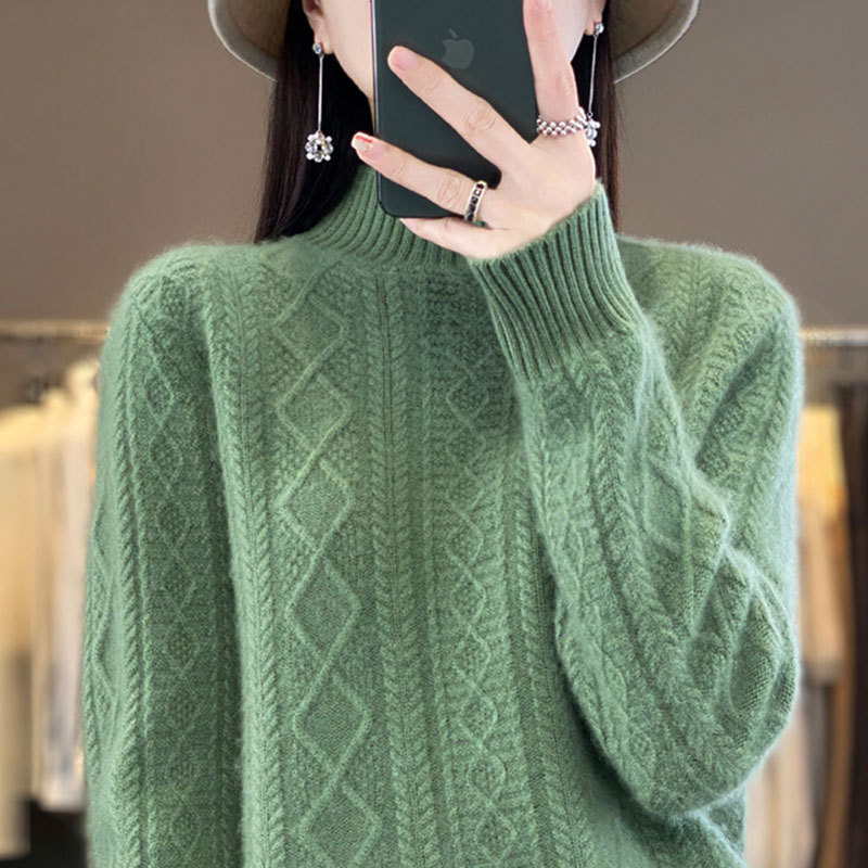 【一線の服】純色の半高襟の底のシャツの女性の秋冬の新型のジャカードの組み合わせのニットの女性のセーターのファッション|undefined