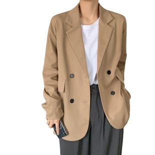 Spring and Autumn Korean style suit jacket women's simple new draping loose slimming mid-length khaki popular long sleeve