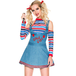 Cross-Border Halloween Circus Clown Costume Good Guys Cosplay Horror Ghost Doll Ghost Costume for Women