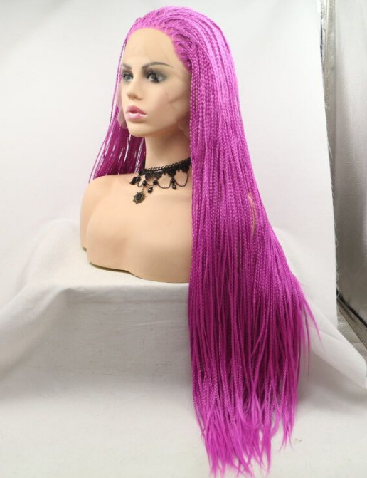 Amazon rosa tres hebras pequeñas trenzas europeas y estadounidenses pelucas damas delanteras encaje fibra química trenzas pequeñas cubierta de cabeza LW0252