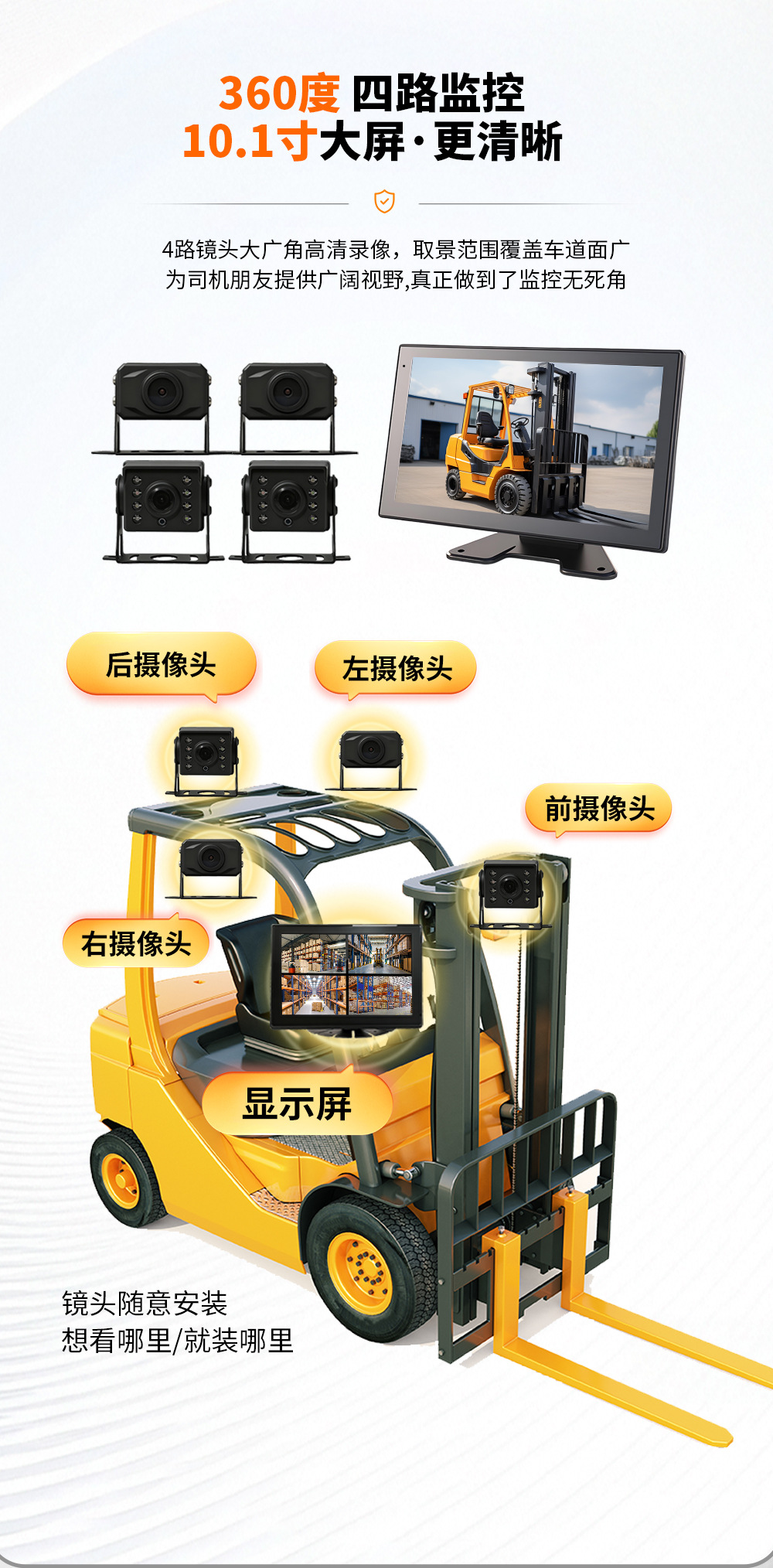 Forklift 4-Way Ai Pedestrian Alarm Driver Behavior Monitoring Excavator Loader Anti-Collision System Digital Fence