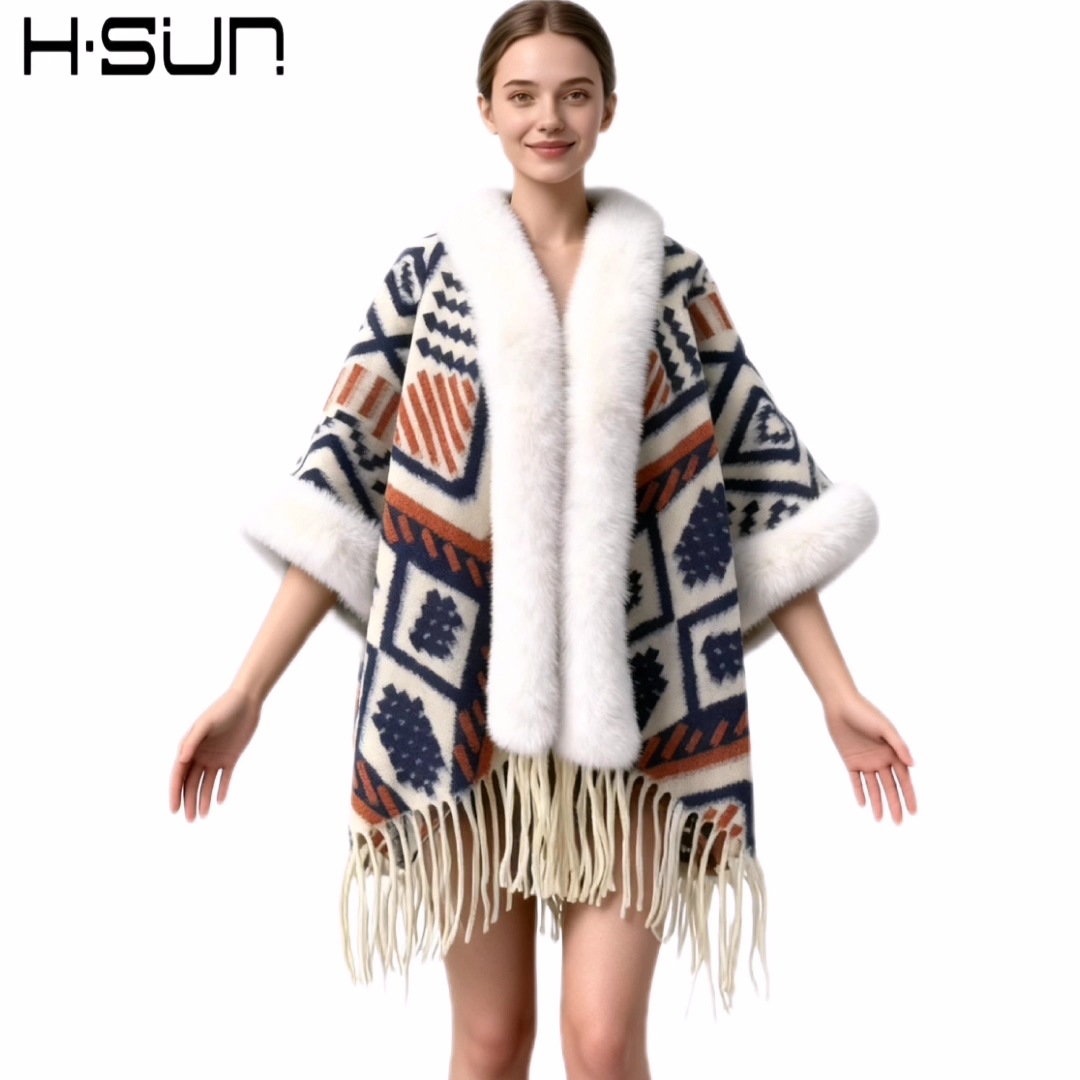 Nuevo punto de alta sensación capa de chal retrógrado elegante estilo nacional lana chal cálido estilo nacional universal