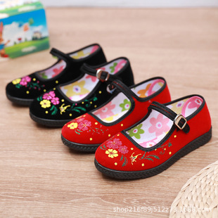 Old Beijing Children's Embroidered Shoes Cloth Shoes Buckle Ox-band Sole Non-slip Women's Shoes Stage Shoes